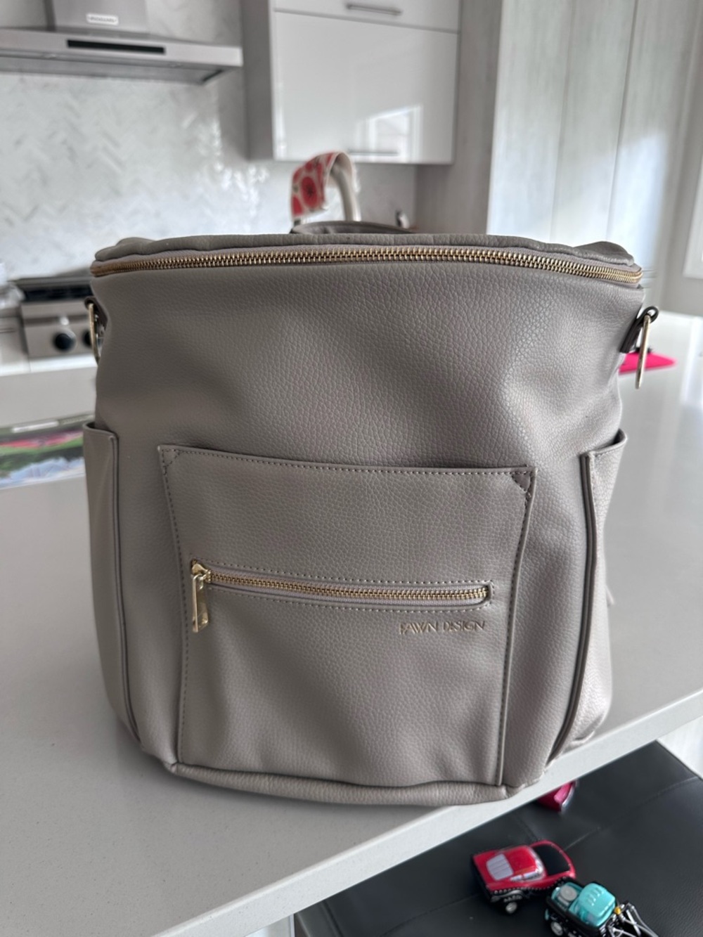 Fawn Design Gray Backpack Tote with Gold Hardware